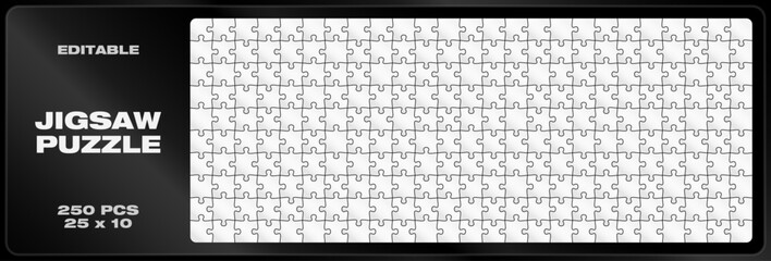 Editable blank jigsaw puzzle vector template. Flat vector illustration design, with each piece having a unique shape.