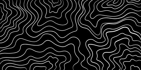Background of white lines. Thin lines, black background, waves, vector graphics, topographic lines, wallpaper with contours, abstract lines