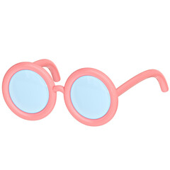 Fototapeta premium Cute 3D Stylish Pink Round Sunglasses with Blue Lenses