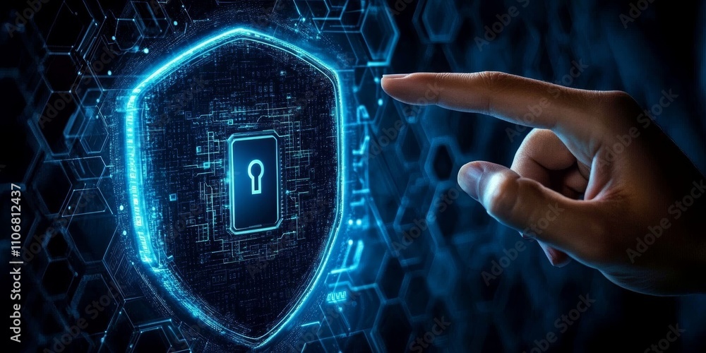 Aufkleber cyber security and data protection for safe access and encrypted connections with digital shield
