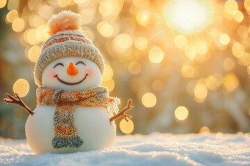 Happy Snowman on snow.