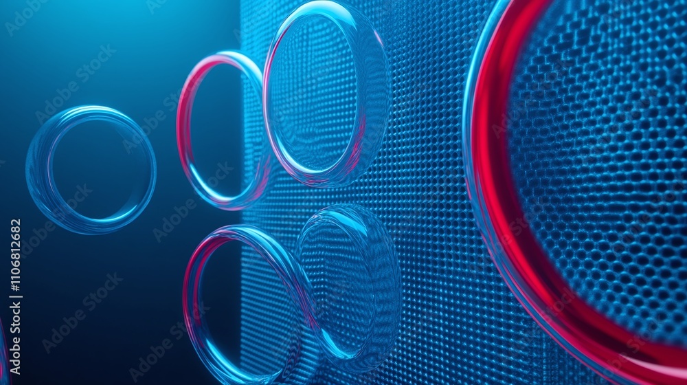 Poster abstract background with colorful circles and textured surface in blue and red lighting effects