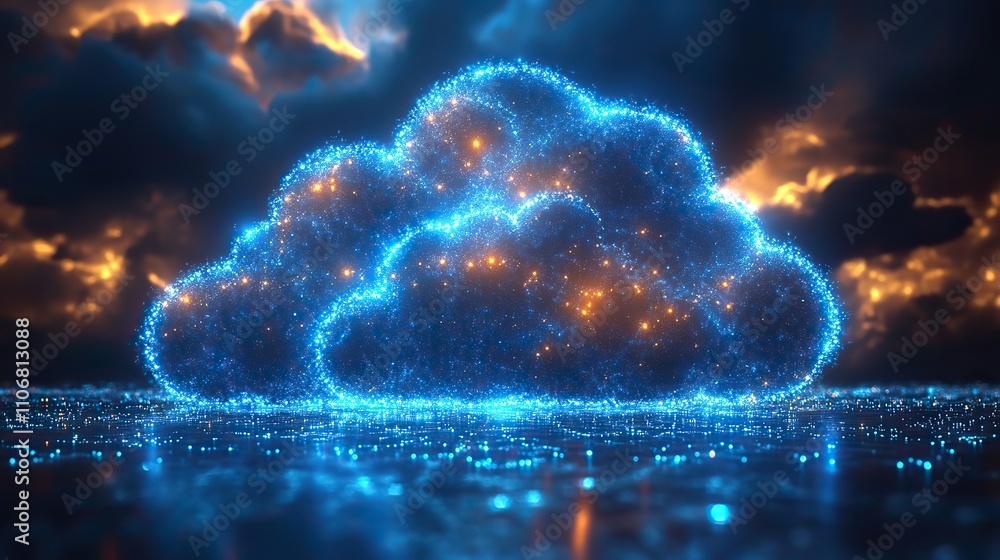 Aufkleber a digital technology background with a cloud symbol and data connections in blue represents cloud co