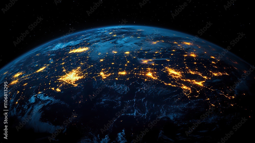 Poster a digital visual showing earth with networked lines symbolizing worldwide connectivity and business 