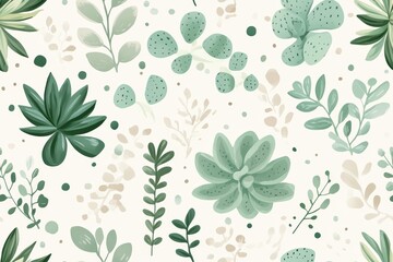 Modern Succulent Pattern in Sage and Gray Tones