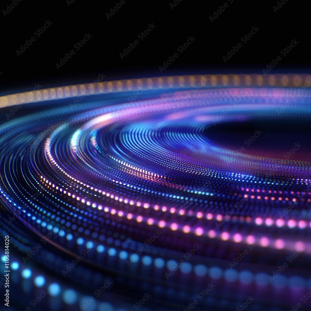 Poster Abstract Colorful Circles of Light Creating Dynamic Waves in a Dark Background for Visual Effects and Design