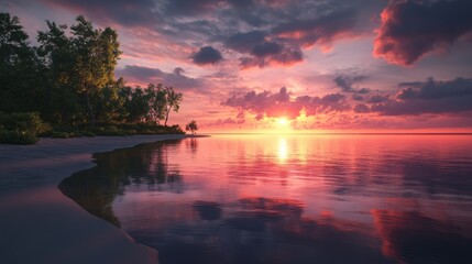 Obraz premium Serene Sunset Over Tranquil Beach Scene