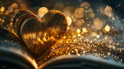 Obraz premium Heart shaped pages adorned with golden glitter