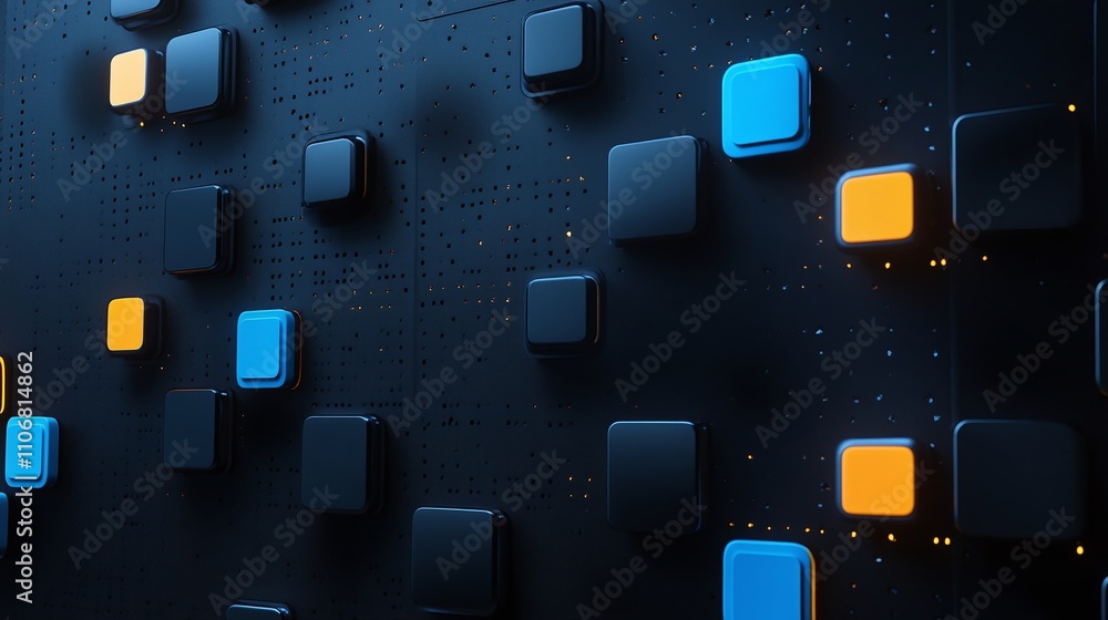 Aufkleber abstract digital background with colorful blocks and dots in blue, orange, and black design for tech
