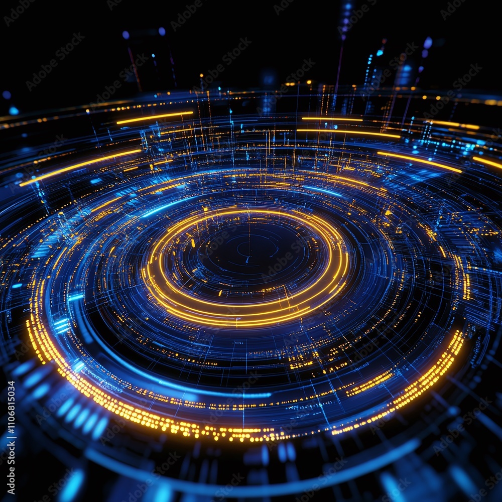 Poster abstract digital background with glowing circles and lines for technology and innovation concepts