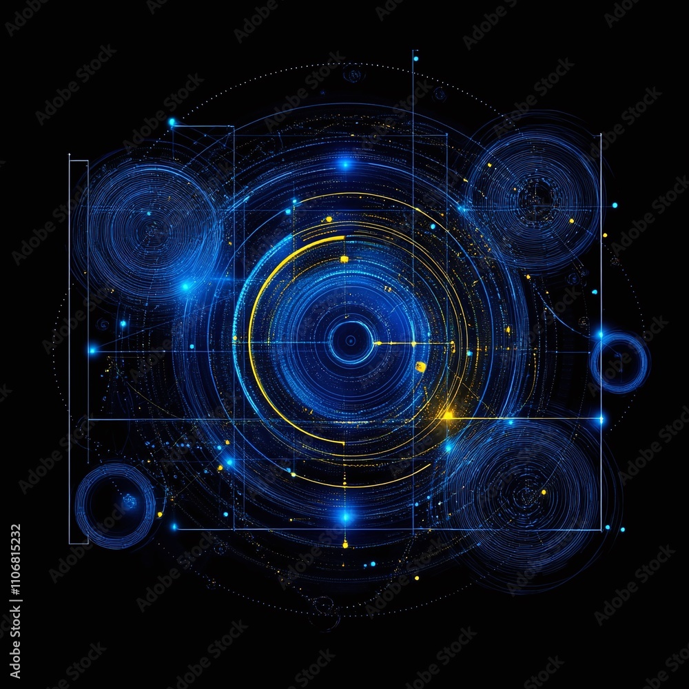 Poster abstract digital circle design with bright points and grids for technology or sci-fi background