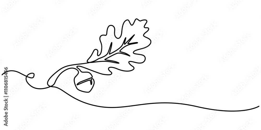 Poster a single line drawing of an oak leaf. continuous line thanksgiving icon in color. one line icon. vec