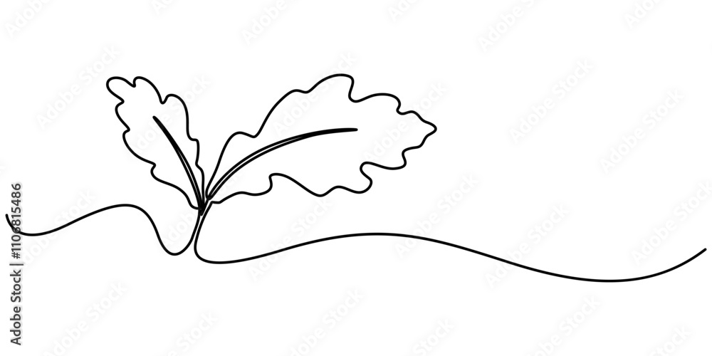 Poster a single line drawing of an oak leaf. continuous line thanksgiving icon in color. one line icon. vec