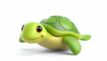 Naklejka premium 3D render cartoon of a smiling green turtle isolated rendering of a cute green turtle on a white background, 