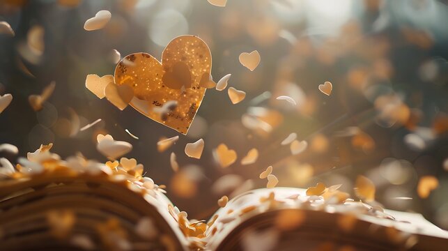 Heart shaped pages swirling in the autumn wind