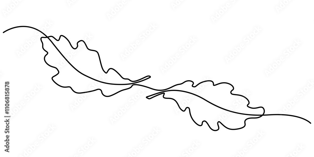Poster a single line drawing of an oak leaf. continuous line thanksgiving icon in color. one line icon. vec