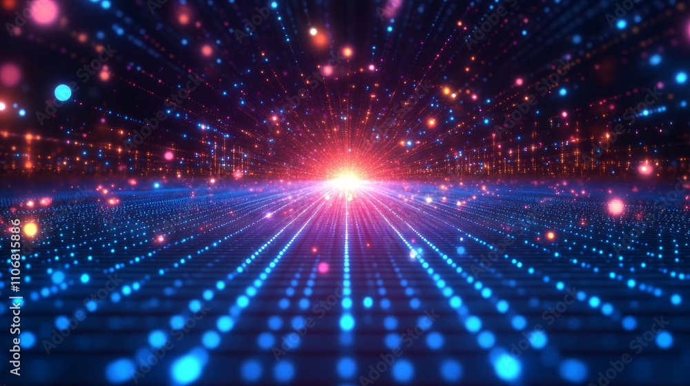 Aufkleber abstract glowing lines and particles converge towards a bright light source, creating a futuristic d