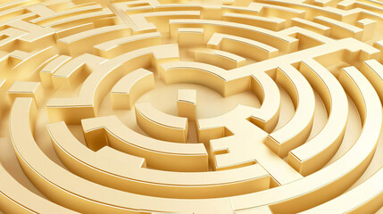 Golden maze structure, white isolated background