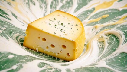 Gourmet Cheese Wedge Swirl Background Dairy Product Food Photography