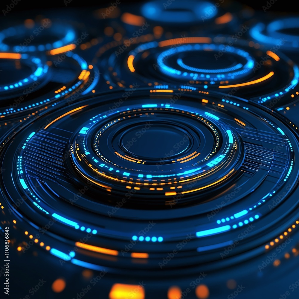 Aufkleber abstract futuristic technology background with glowing circular patterns and vibrant light effects i