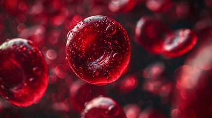 Red blood cells suspended in a chaotic fluid environment highlighting their structure and movement under microscopic observation