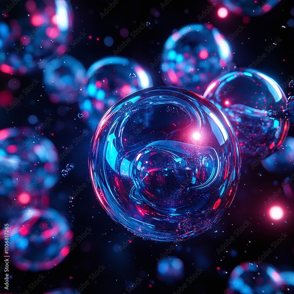 Aufkleber abstract glowing bubbles in dark space with vibrant colors and reflections creating a mesmerizing vi