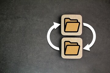 two squares with folder icons change. data or information storage. new file or folder exchange...