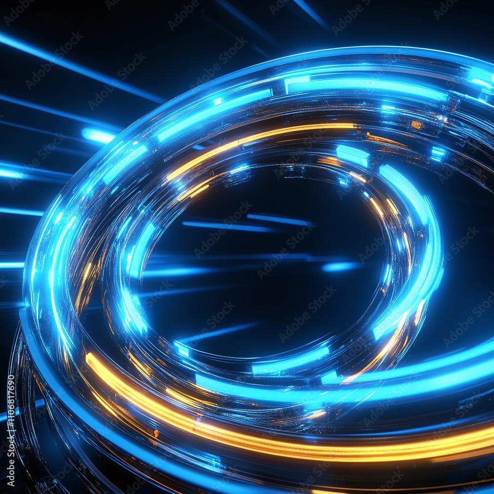 Aufkleber abstract light trails in blue and orange colors with circular motion effect and dynamic energy flow
