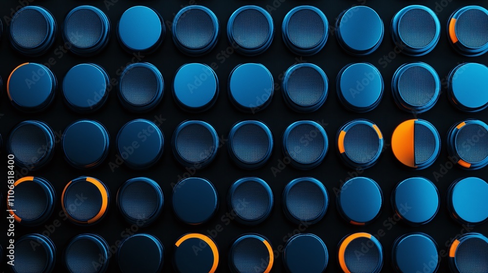 Poster abstract pattern of circular shapes in blue and orange on a dark background for modern design use