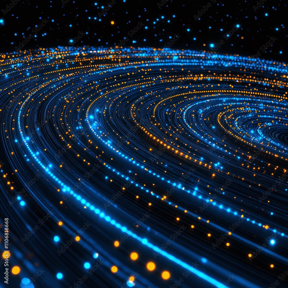 Poster abstract swirl of glowing particles in deep space creating a mesmerizing visual of cosmic energy and
