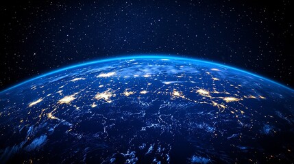 Obraz premium Earth at Night, Illuminated by City Lights and Stars
