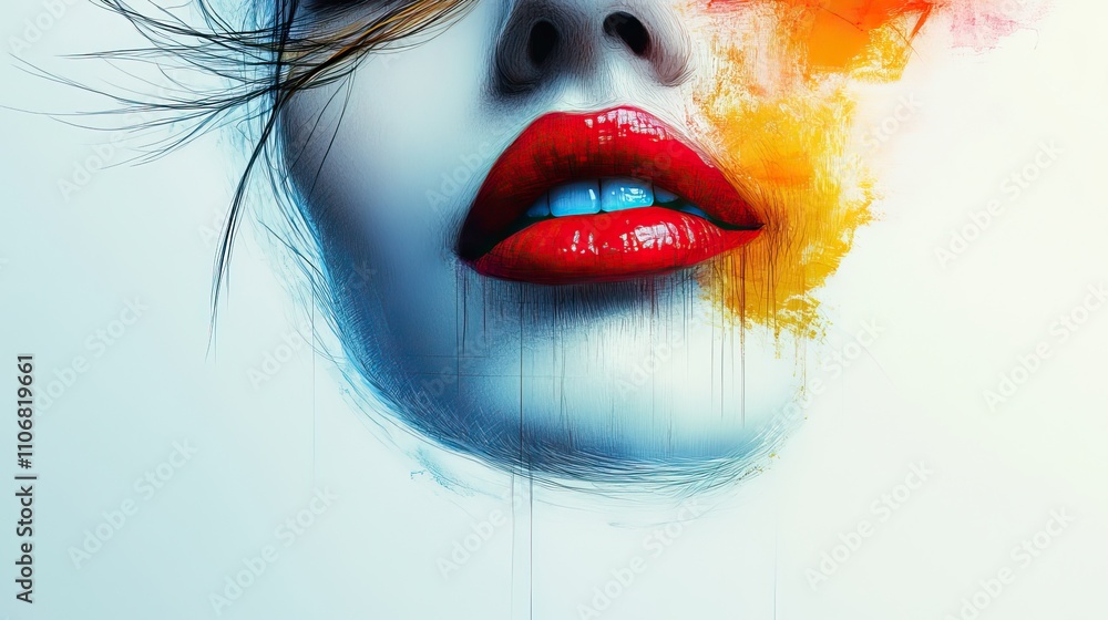 Poster a face is drawn using simple lines and shapes with a colorful palette on a white background, portray