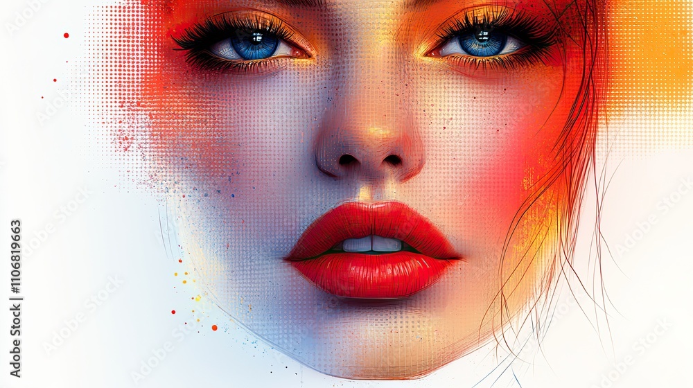 Poster a face is drawn using simple lines and shapes with a colorful palette on a white background, portray