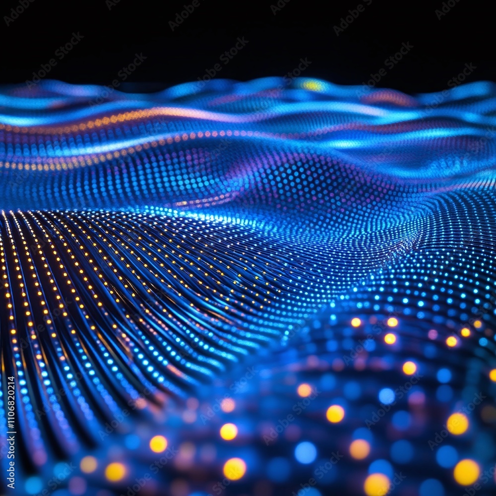 Poster Colorful Abstract Waves of Light Creating a Dynamic Visual Experience in Blue and Yellow Hues