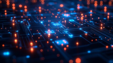 Obraz premium Abstract Representation of a Circuit Board with Glowing Lights