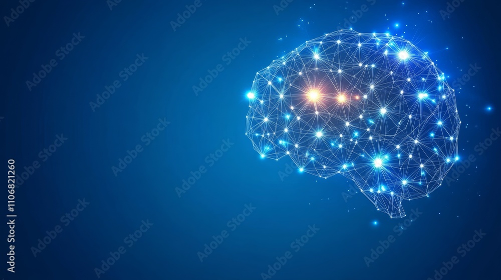 Aufkleber abstract representation of a human brain constructed from connected points of light