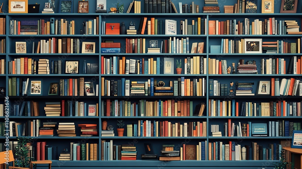 Poster a flat design shows digital libraries and online bookstores, symbolizing the shift toward internet-b