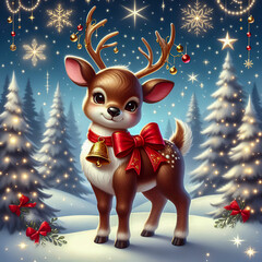 Merry Christmas, shiny reindeer Holiday illustration