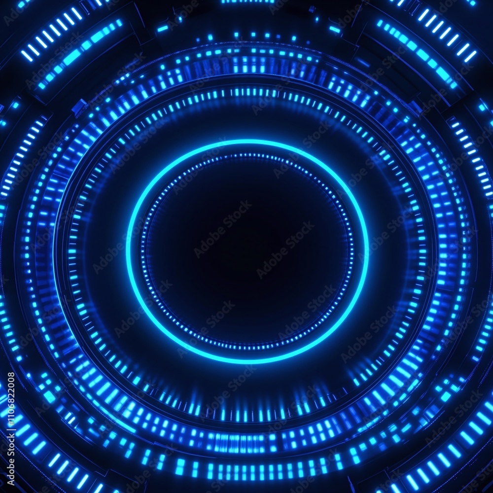 Aufkleber futuristic abstract background with glowing blue circular patterns and light beams for digital art p