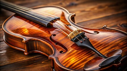 Fototapeta premium Close-Up of a Beautifully Crafted Violin Highlighting Its Elegant Curves, Rich Wood Grain, and Intricate Details for High-Quality Product Photography