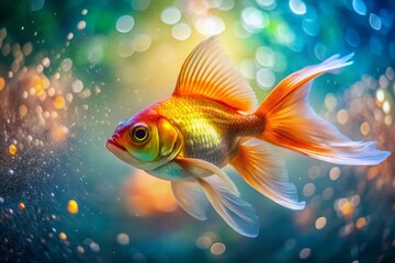 Fototapeta premium Close-Up of a Charming Goldfish with Vibrant Orange Scales and Fins Swimming Gracefully in a Clear Aquatic Environment with Long Exposure Effects