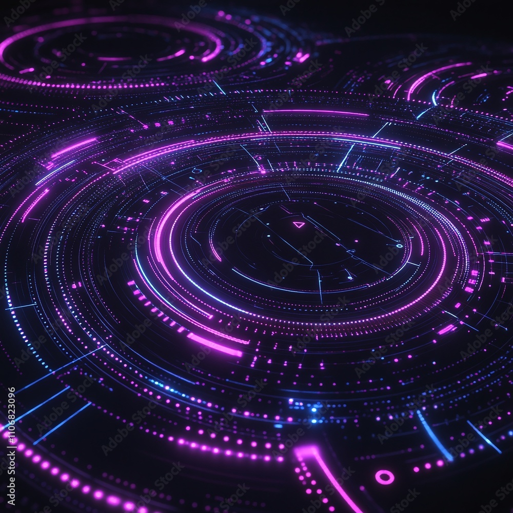 Poster futuristic circuit pattern with vibrant neon colors and digital elements in abstract design for tech