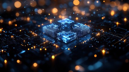 A futuristic digital bank logo featuring white and blue elements, with tech-inspired lines on a dark background