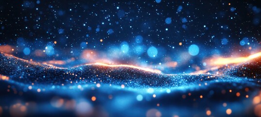 Abstract Blue Particle Background with Bokeh Effect