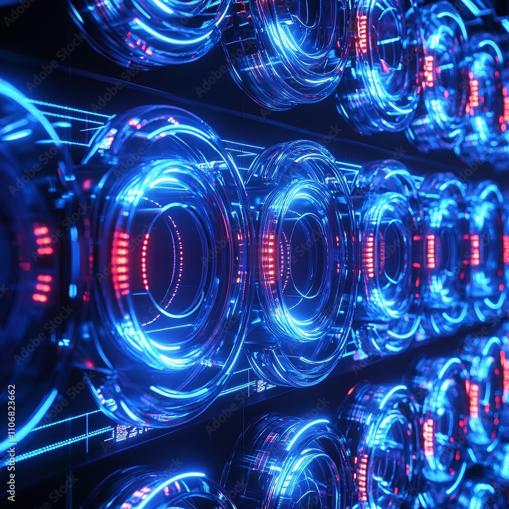 Aufkleber futuristic digital background with circular neon light patterns and high-tech visual effects