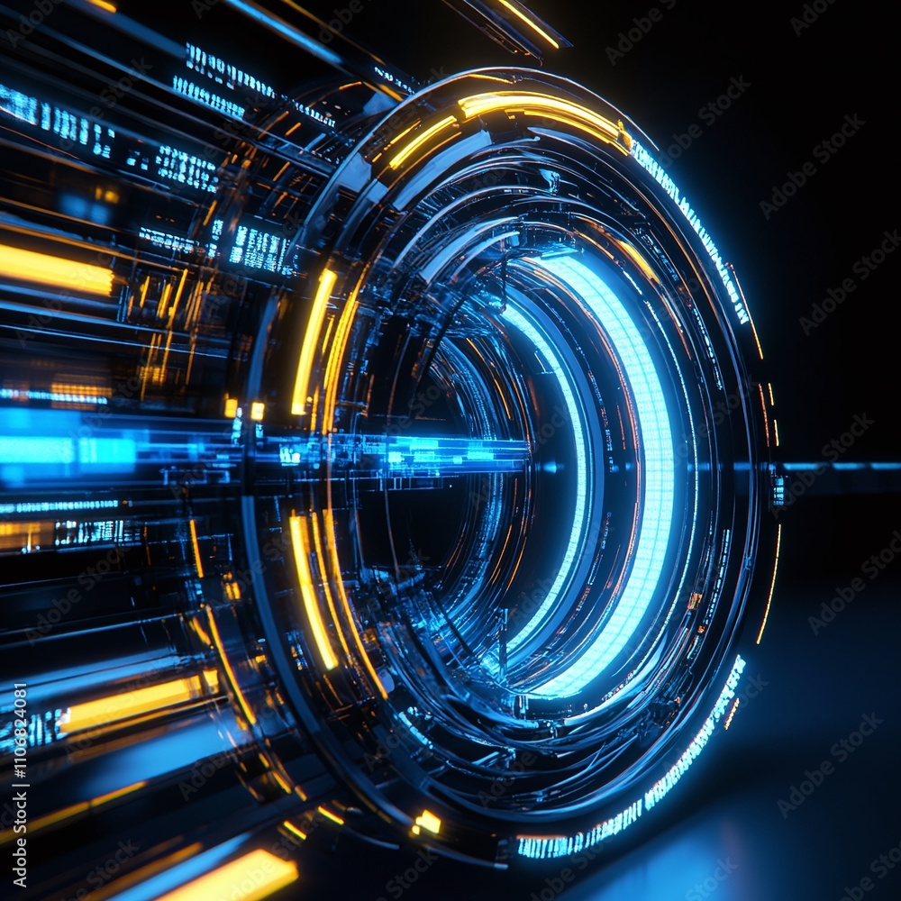 Aufkleber futuristic digital portal with glowing circuits and high-tech visuals in cosmic space environment