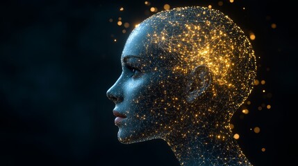 Abstract Portrait of a Woman Composed of Glowing Particles