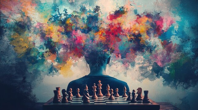 Mind games with a person playing chess or solving puzzles, symbolizing mental challenge