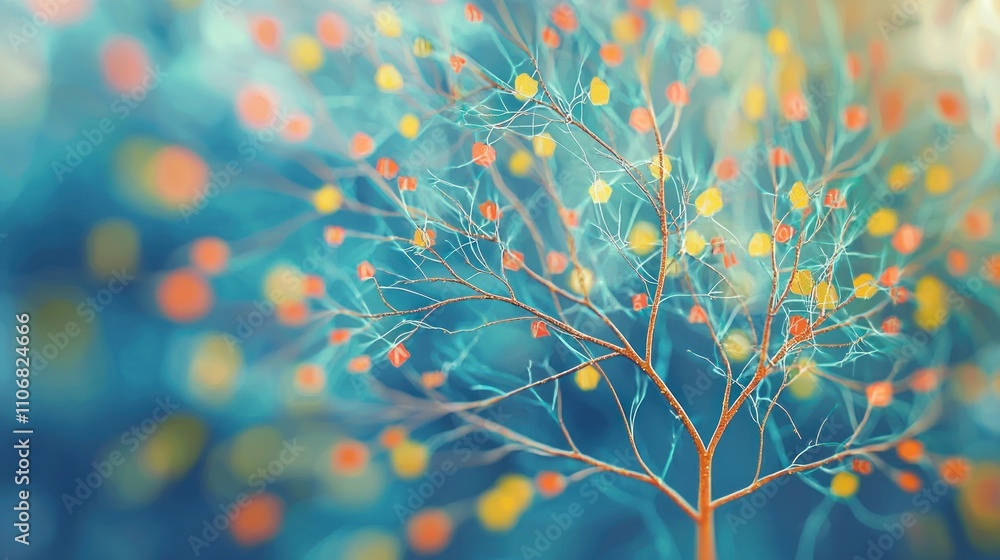 Poster mind map with colorful branches and keywords connecting various thoughts and ideas