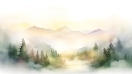 Misty Mountain Forest Sunrise Landscape